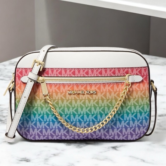 Michael Kors Jet Set Large Rainbow Signature Logo Crossbody Bag Rainbow - Picture 1 of 6